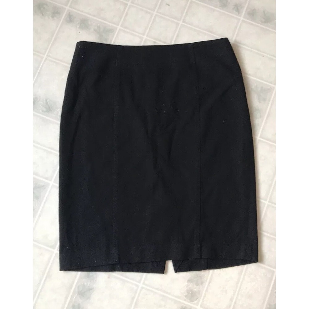 Ann taylor LOFT Black Ponte Knit Solid Pencil Skirt Size 10 Back Slit Unlined